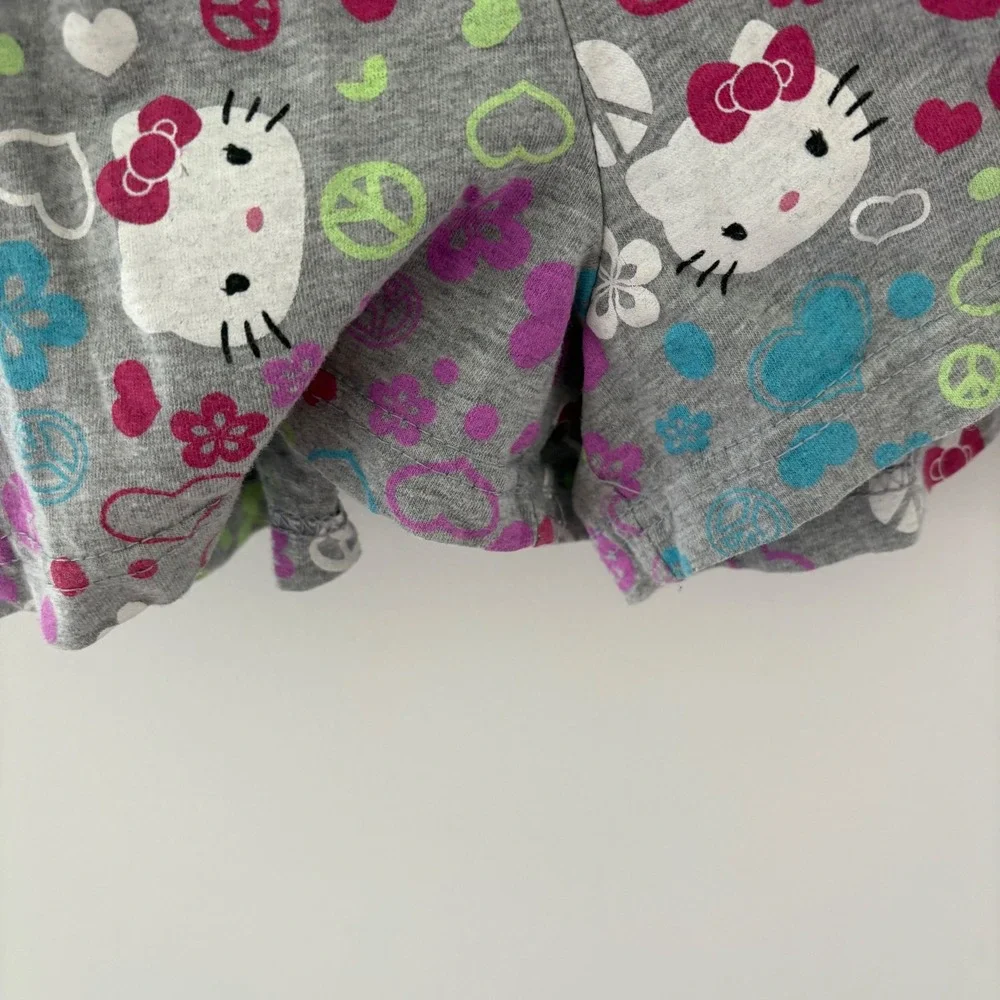 Hello Kitty‎ Romper Jumpsuit Ruffle Trim Hearts Peace Signs Gray Girls L (10/12)